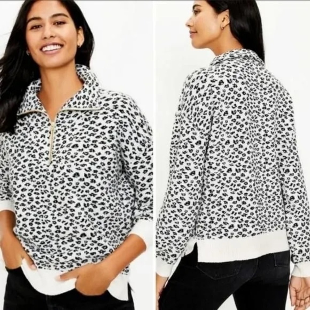 Leopard Print Quarter-Zip Pullover - image 2